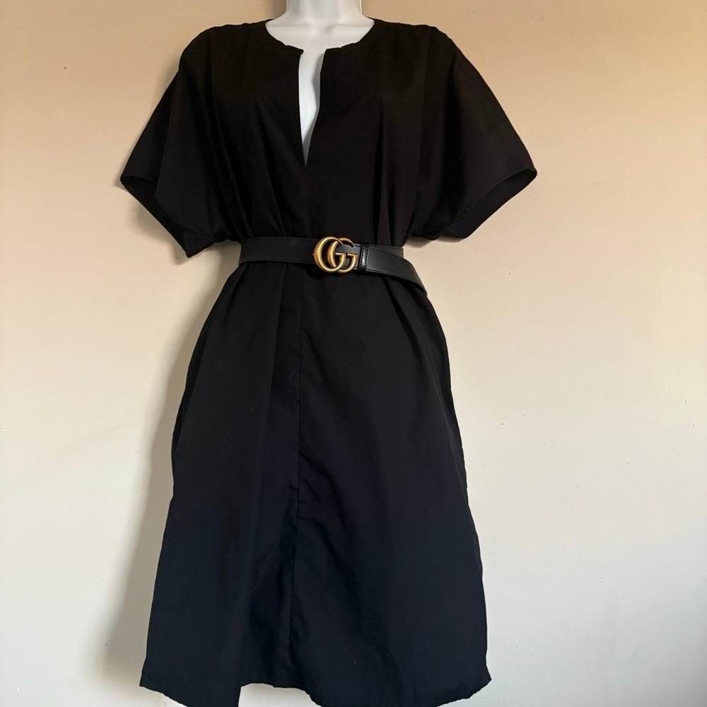 Vince Black Cotton Short Sleeve Split Neck Shift Dress VX59650951 L - Picture 2 of 14